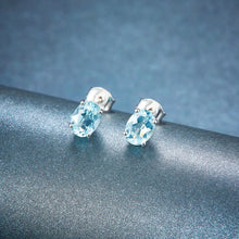 Load image into Gallery viewer, HUTANG Aquamarine Women's Stud Earrings Natural Blue Gemstone Solid 925 Sterling Silver Fine Elegant Classic Jewelry for Gift
