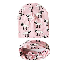将图片加载到图库查看器，Modern Children Girls Cartoon Sheep Printing Cotton Hat and Scarf Animal Pattern Kids Caps Baby Beanie
