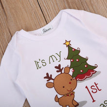 Load image into Gallery viewer, Modern Christmas Newborn Infant Baby Boys and Girls Cartoon Deer Christmas Tree Print Long Sleeves Romper
