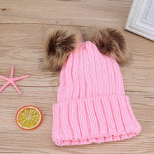 将图片加载到图库查看器，Fashion Parent-child Caps Cute Infant Baby Pom Pom Cap Winter Double Fur Ball Hat Baby Mom Warm Knitted Hat
