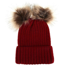 将图片加载到图库查看器，Fashion Parent-child Caps Cute Infant Baby Pom Pom Cap Winter Double Fur Ball Hat Baby Mom Warm Knitted Hat
