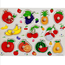 将图片加载到图库查看器，Kid Early Educational Table With Shapes of Vegetables and Animals Baby Hand Grasp Wooden Puzzle Toy Alphabet And Digit Learning Education Child Wood Toy
