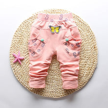 将图片加载到图库查看器，New Spring 100% cotton High-quality Cute Butterfly Embroidery Pattern Baby Girls Pants For 0-3 year Baby Girl
