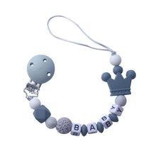 Load image into Gallery viewer, Pink Silicone Personalised Name Baby Pacifier Clips Crochet Beads Silicone Crown Pacifier Chain Holder For Kids and Baby Pacifier
