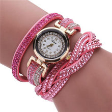 Load image into Gallery viewer, Fashion Casual Gold Quartz Women Rhinestone Watch Braided Leather Bracelet Watch Gift Ladies Wristwatch For Ladies  and Women
