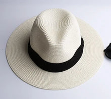 Load image into Gallery viewer, LNPBD Summer fashion white flat brim wide brim women's strawhat women's jazz fedoras hat sun-shading hat beach cap summer
