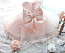 Load image into Gallery viewer, Luxury Modern Designer Baby Girls Flower Gowns Baptism Princess tutu Birthday Dress WIth Big Bow On Back
