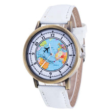 将图片加载到图库查看器，Fashion Casual Watches Women Casual Wristwatch Personality World Map With Airplane Pattern Cowboy Band Quartz Watch For Woman  and Girls
