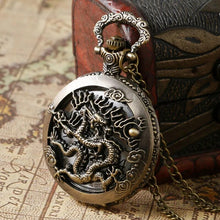 Load image into Gallery viewer, Vintage Ancient China Style Dragon Design Pocket Watch Quartz Watches Necklace Pendant Chain Women's Men's Gift Relogio De Bolso
