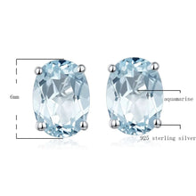 Load image into Gallery viewer, HUTANG Aquamarine Women's Stud Earrings Natural Blue Gemstone Solid 925 Sterling Silver Fine Elegant Classic Jewelry for Gift
