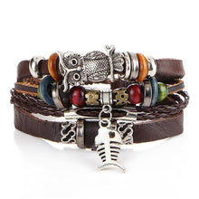 将图片加载到图库查看器，BOHO Tibet Stone Feather Multilayer Leather Bracelet Eye Fish Charms Beads Bracelets For Men Vintage Punk Wrap Wristband Cool Jewelry
