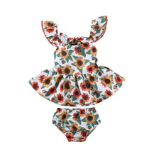 Load image into Gallery viewer, Newborn Baby Girls Outfits with Sunflower Top Dress Bottoms Bow Back Dress For Baby Girls
