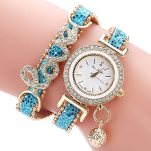 Load image into Gallery viewer, New Top Women Bracelet Watches Ladies Love Leather Strap Rhinestone Quartz Wrist Watch Luxury Fashion Quartz Watch For Women and Girls

