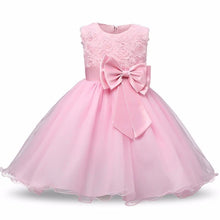 Load image into Gallery viewer, Handmade Luxury New Elegant Girls White First Birthday Party Wear 3D Rose Flower Dress Toddler Girl IWth Big Bow
