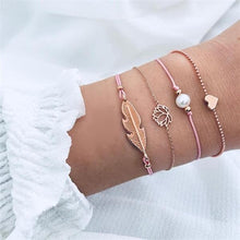 Load image into Gallery viewer, Luxury Modern  Gold Crystal Circle Arrow Bracelets Set for Women In Bohemian Pink Opal Adjustable Charm Bracelet Jewelry Style for Women and Ladies
