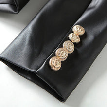 Load image into Gallery viewer, HIGH STREET Newest Baroque Fashion 2023 Designer Blazer Jacket Women's Lion Metal Buttons Faux Leather Blazer Outer Coat
