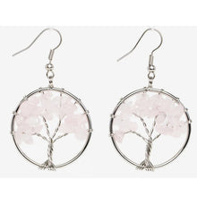 Load image into Gallery viewer, Women's Tree of Life Women Drop Earrings Round Natural Chip Gem Stone Opal Tiger Eye Pink Crystal Dangle Hook Earring Jewelry
