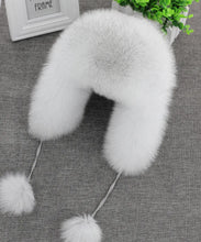 Load image into Gallery viewer, 100% Real Fox Fur Hat Women's Russian Ushanka Aviator trapper snow skiing Hat caps earflap winter raccoon fur Bomber hat
