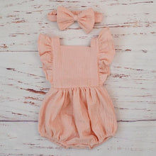 Load image into Gallery viewer, Cotton Baby Girl Double Ruffle Romper Jumpsuit with Headband  Playsuit For Newborn With Bow
