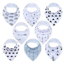 Load image into Gallery viewer, 8PCS/SET Comfortable Colorful 100% Organic Cotton Adjustable Snaps Bandana Saliva Bibs For Baby Boys &amp; Girls Kids

