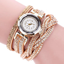 Load image into Gallery viewer, Fashion Casual Gold Quartz Women Rhinestone Watch Braided Leather Bracelet Watch Gift Ladies Wristwatch For Ladies  and Women
