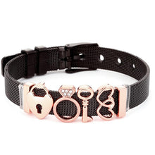 将图片加载到图库查看器，Fashion Stainless Steel Woman and Men Bracelet Mesh Bracelet Set Crystal Heart Anchor Charm Fine Bracelet Bangle For Female Lover
