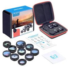 Load image into Gallery viewer, APEXEL 10in1 Phone Camera Lens Kit Fisheye Wide Angle Telescope Macro Mobile Lenses For iPhone Samsung Redmi 7 Huawei Cell Phone
