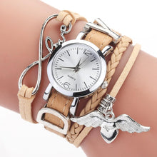 将图片加载到图库查看器，Watches For Women Luxury Silver Heart Pendant Leather Belt Quartz Clock Ladies Wrist Watch For Women and Girls
