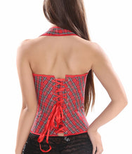 Load image into Gallery viewer, Sexy Women's Red Plaid Overbust Straps Corset Waist Cincher Outwear Halter Bustier with G-string Plus Size S-6XL
