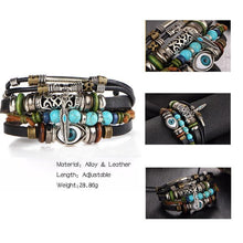 将图片加载到图库查看器，BOHO Tibet Stone Feather Multilayer Leather Bracelet Eye Fish Charms Beads Bracelets For Men Vintage Punk Wrap Wristband Cool Jewelry
