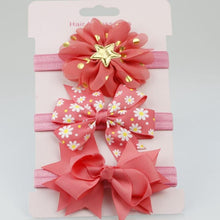 将图片加载到图库查看器，Luxury Modern Handamde 3PCS Set Elastic Flower Headbands for Baby Girls Hair Accessories Baby Girls Bows Nylon Bow For Girls
