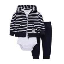 Load image into Gallery viewer, Modern Popular New Set Baby Cotton Long Sleeve Hooded Jacket Pant And Rompers For Newborn Outfits Unisex Clothing
