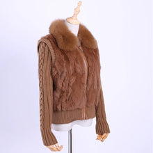 Load image into Gallery viewer, 2020 Women's Genuine Real Rabbit Fur Fox Fur Collar Knitting Sleeve Women's Winter Coat Fur Jacket Casual Short Outwear Slim
