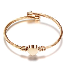 Load image into Gallery viewer, Fashion 3Colors Jewelry Women's Bijoux Bangles Stainless Steel Twisted Cable Wire Heart Charm Bracelet Bangle For Gift Design
