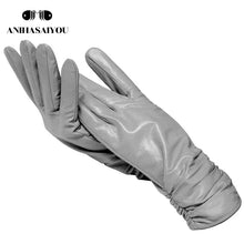 Load image into Gallery viewer, Light gray women leather gloves, sheepskin gloves female,best-selling women's winter mittens,Genuine Leather gloves women-2081
