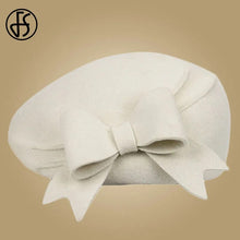 Load image into Gallery viewer, FS Elegant Beret Women's Wool Felt Fascinators Fedora Red Church Hats White Black Wedding Ladies Hat Bow Caps Pillbox Hat Korean
