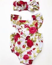 将图片加载到图库查看器，Luxury Modern Cute Floral Romper Baby Girls Clothes Jumpsuit Romper Headband Toddler Dress With Bow For Girls
