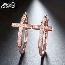 Load image into Gallery viewer, Effie Queen Hot Sale Big Hoop Earrings with CZ Diamonds Classic Cross Style Clip Design  Women's Earring Jewelry Gift DE142

