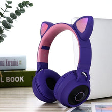 Load image into Gallery viewer, STEVVEX New Luxury Interesting LED Cat Ear Noise Cancelling Headphones Bluetooth 5.0  For Young People and  Kids Headset Support TF Card 3.5mm Plug With Mic
