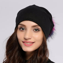 Load image into Gallery viewer, Geebro Brand Women's Beanie Hat Casual Cotton Pompom Beanies Hats Raccoon Fox Fur Pompon Skullies Balaclava Caps For Women JS294
