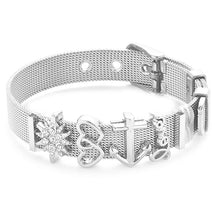 将图片加载到图库查看器，Fashion Stainless Steel Woman and Men Bracelet Mesh Bracelet Set Crystal Heart Anchor Charm Fine Bracelet Bangle For Female Lover
