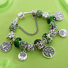将图片加载到图库查看器，Elegant Modern Amazing Fashion New Luxury Silver Tree of Life Fashion Bracelet Green Leaf Crystal Charm Bracelet
