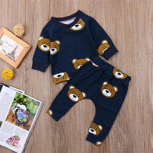 将图片加载到图库查看器，Baby Boy Clothes T shirt Hoodies and Long Pants Long Sleeve Outfits For Boys Pajamas With Bear Deisgn In Modern Style
