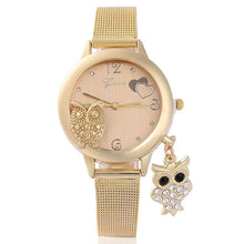 将图片加载到图库查看器，STEVVEX Gold  Watch Brand Quartz Women Rose Gold Stainless Steel Mesh Belt Ladies Wristwatch Female Clock Owl (Gold) For Women and Girls
