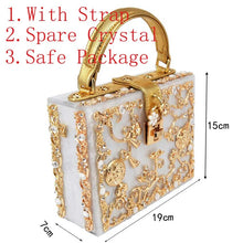 Load image into Gallery viewer, Box Designer evening bag diamond flower Clutch Bag hollow relief Acrylic luxury handbag banquet party purse women's Shoulder bag
