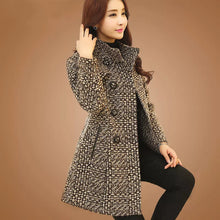 Load image into Gallery viewer, New Women's Wool Blends Coat Winter 2023 Autumn Fashion Elegant Mother Turtleneck Plaid Slim Long Tweed Woolen Outerwear Female
