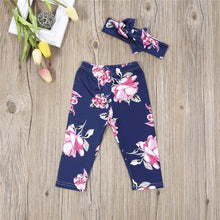 Load image into Gallery viewer, Luxury Modern Girls Summer Floral Baby Girls Pant with Headband Newborn Kid Girls Floral Bottoms Long Pants Trousers  In Flower Design  For Girls With Bow
