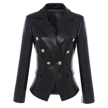 Load image into Gallery viewer, HIGH STREET Newest Baroque Fashion 2023 Designer Blazer Jacket Women's Lion Metal Buttons Faux Leather Blazer Outer Coat
