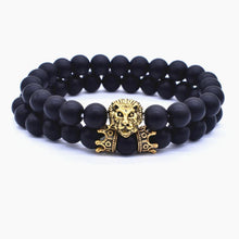 将图片加载到图库查看器，Classic Vintage Elegant Lion Head and Luxury Crown Charm Bracelet Natural Lava Stone Beads Amazing Bracelet Great For Men Fashion Jewelry
