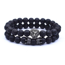 将图片加载到图库查看器，Classic Vintage Elegant Lion Head and Luxury Crown Charm Bracelet Natural Lava Stone Beads Amazing Bracelet Great For Men Fashion Jewelry
